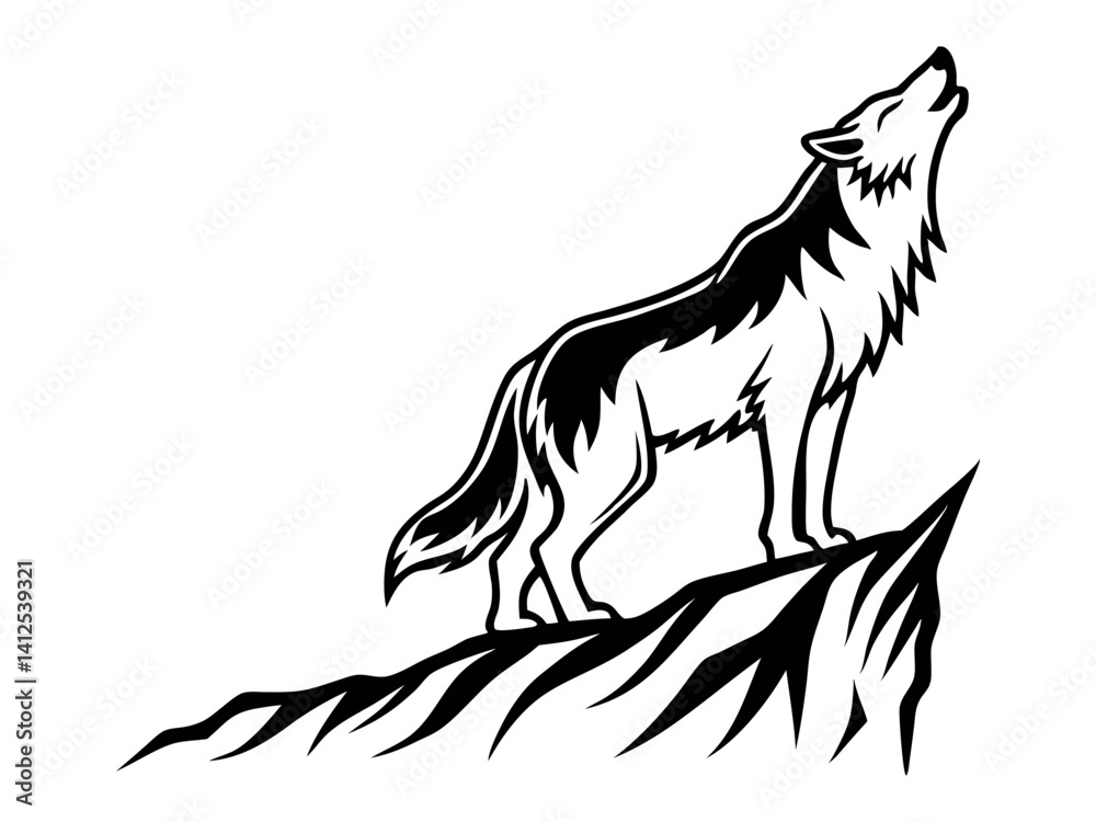 Obraz premium Howling wolf silhouette vector art illustration template on a white background