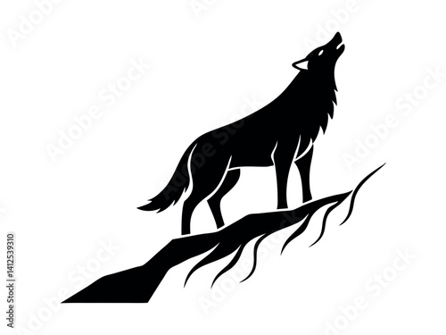 Howling wolf silhouette vector art illustration template on a white background