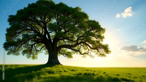 Glowing Mystical Tree in  Enchanted Forest with Blue Ambient Light


