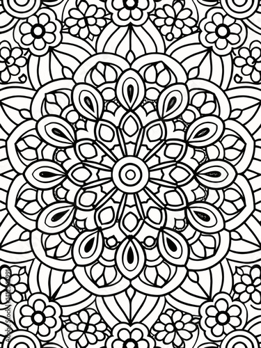 Challenging Floral Mandala Line Art for Experienced Adult Colorists