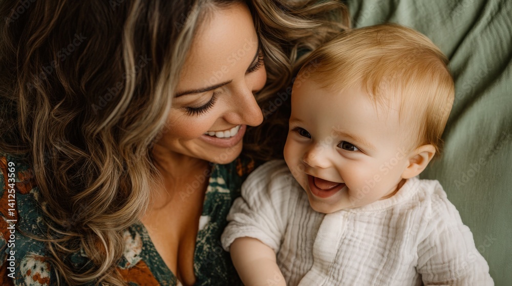 Joyful Moment Between Mother and Baby with Natural Smiles Joyful Moment Between Mother and Baby with Natural Smiles