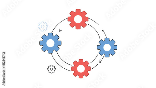 business process optimization with cogs on white background