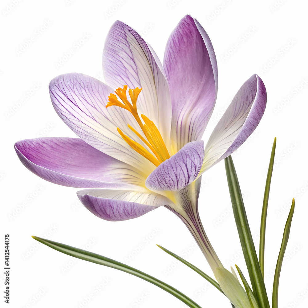 Fototapeta premium Crocus 3D rendered flower elegantly isolated on a white background with vivid purple hues and intricate textures
