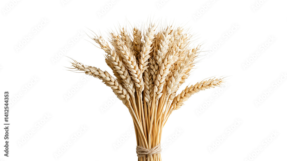 Fototapeta premium Png of A serene arrangement of golden wheat stalks, symbolizing harvest and abundance against a clean white background.