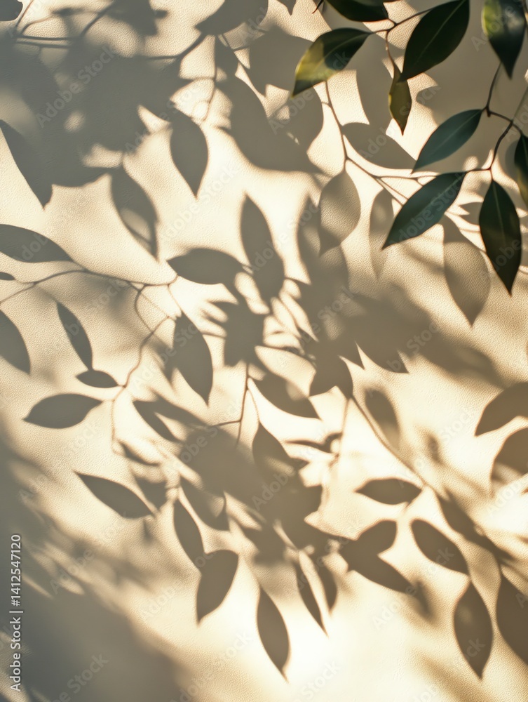 Leaf Shadows on Wall Creating Natural Patterns and Warm Light Effect