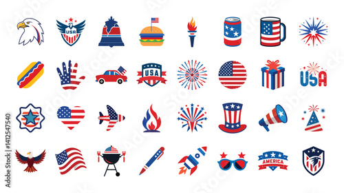 America Independence Day vector set. 32 design bundle collection for 4th of July