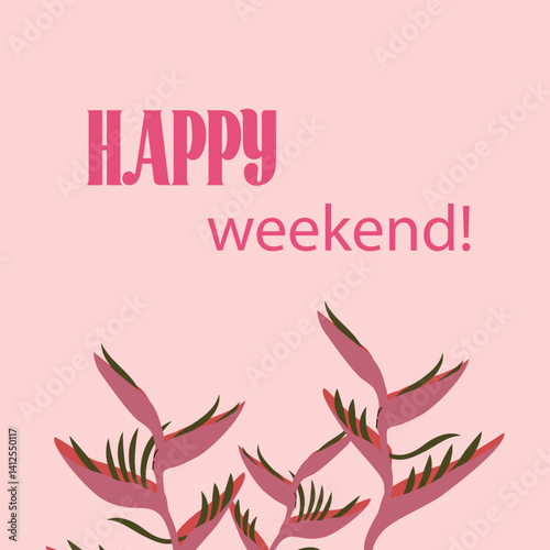 Tropical square banner with exotic pink Heliconia. Summer floral template design background for social media posts, web ad or event graphics. Modern vector illustration