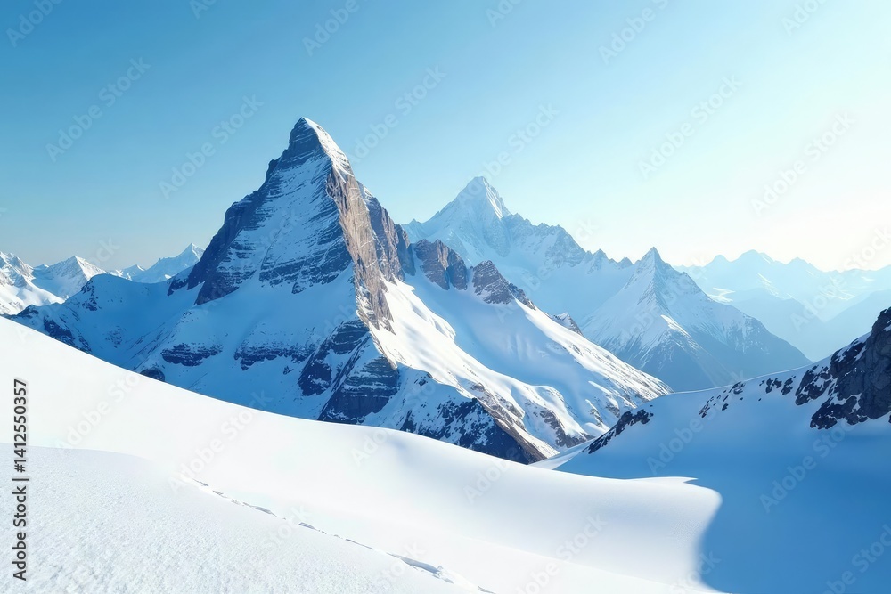Obraz premium Snow-covered mountain peak, pristine white landscape , high resolution, light