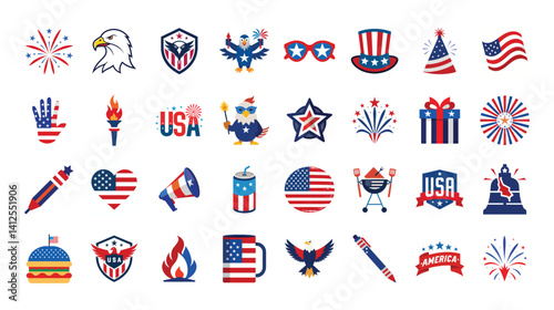America Independence Day vector set. 32 design bundle collection for 4th of July