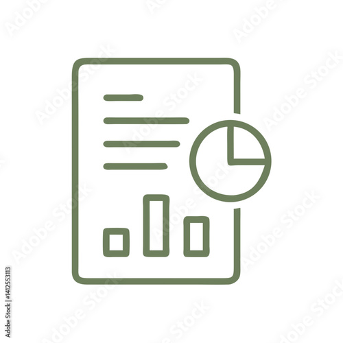 Data report icon — business analytics, bar chart and pie chart summary document, minimal hand drawn line symbol