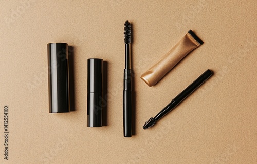 Create cosmetics products in front of a brown colored backdrop