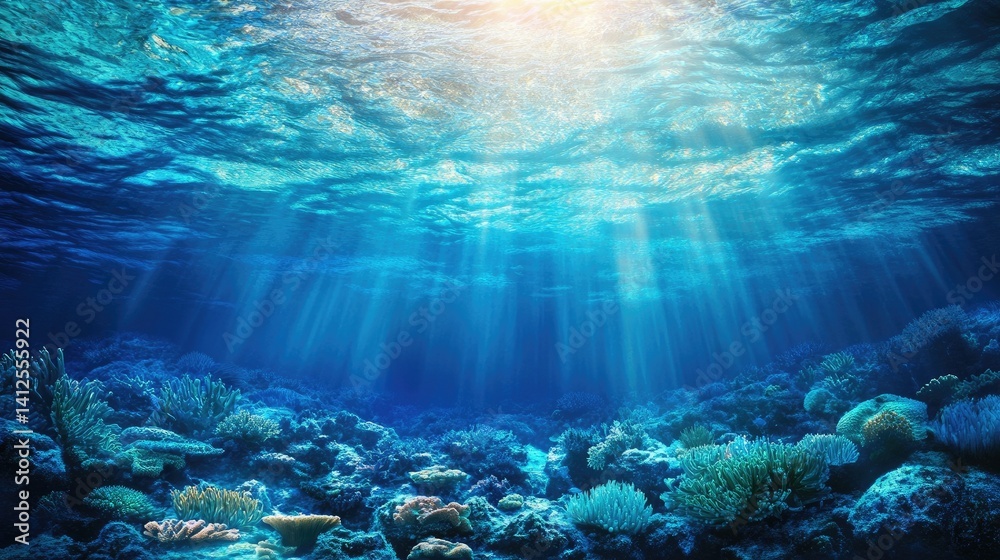 Obraz premium Underwater world, ocean landscape with a blue idyllic nature scene