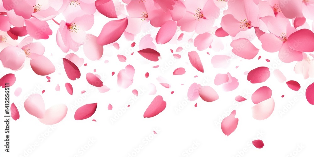 Delicate Pink Petals Falling Gently on a White Background Delicate Pink Petals Falling Gently on a White Background