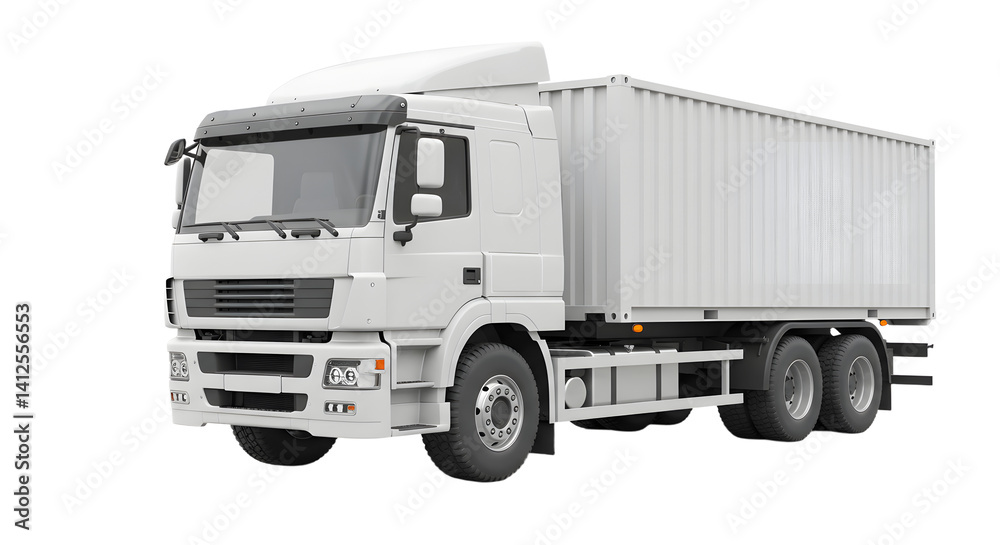 White Delivery Truck with Cargo Container on White Background White Delivery Truck with Cargo Container on White Background