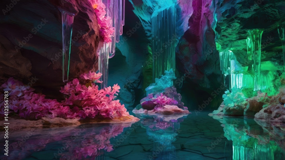 Unusual, bright, and colorful spring landscape with abstract elements and a fairytale atmosphere. Perfect as a background, backdrop, or decorative texture.