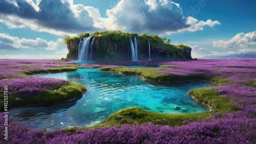 Obraz na płótnie Unusual, bright, and colorful spring landscape with abstract elements and a fairytale atmosphere. Perfect as a background, backdrop, or decorative texture. w salonie