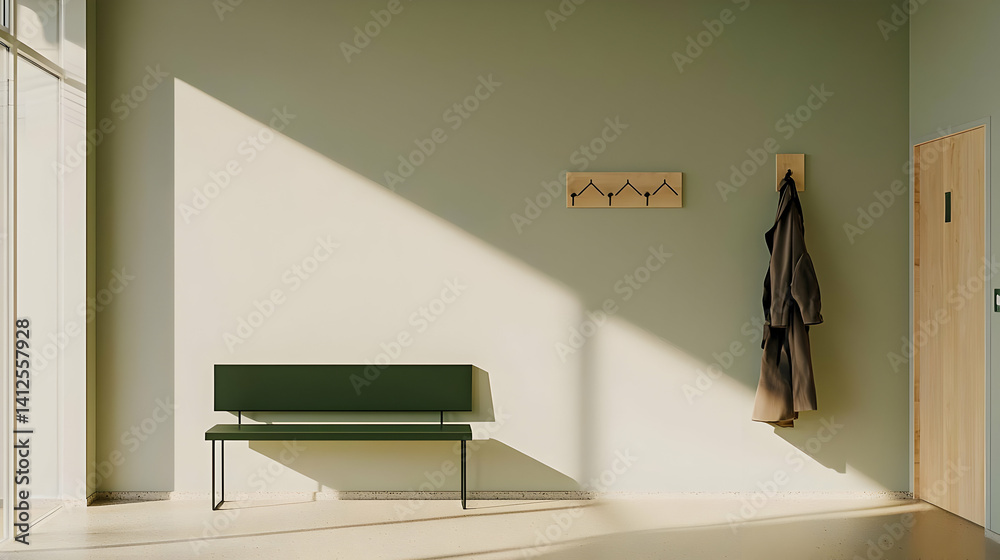 Modern Minimalist Empty Hallway With Coat Rack And Bench Modern Minimalist Empty Hallway With Coat Rack And Bench