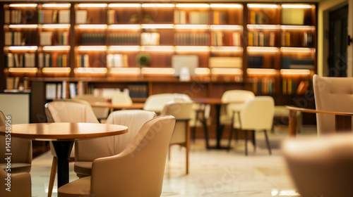 Wallpaper Mural A blurry image of a library with many tables and chairs. Scene is calm and peaceful, as it is a place for people to read and study Torontodigital.ca