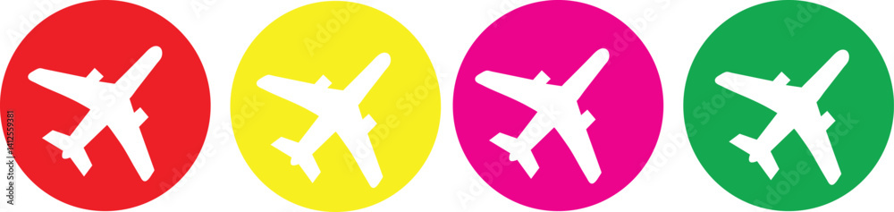 Obraz premium Colorful Airplane Icons in Circle Backgrounds