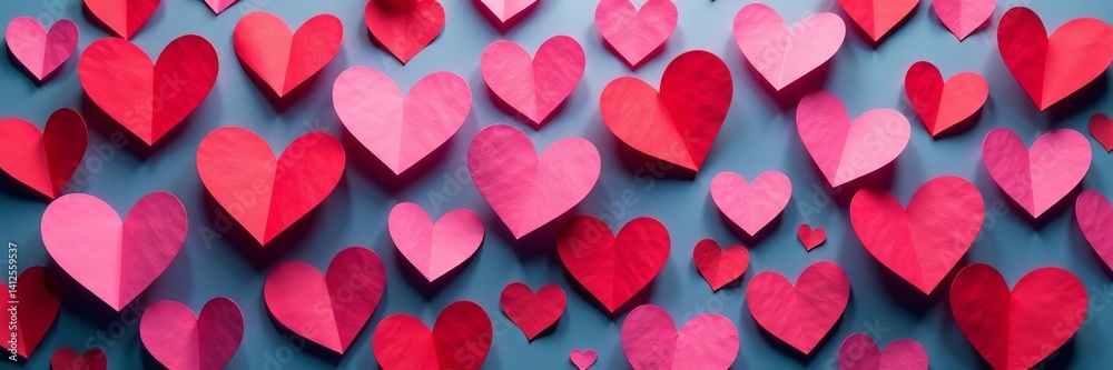 Intricate design of tiny paper hearts arranged in a geometric pattern, greeting card, gift wrapping