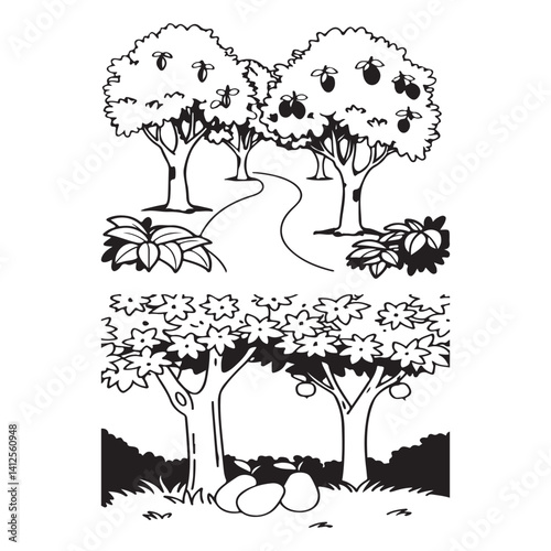 Mango tree with ripening fruits