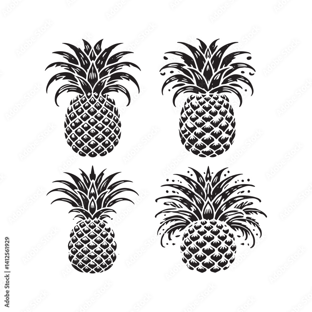 Obraz premium Pineapple Silhouette - Pineapple Vector - Pineapple Minimal design - Pineapple Art.