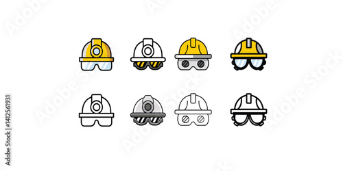 Print  Hard hat with goggles icon. Construction helmet with safety mask vector symbol. Engineer hat with protection glasses illustration isolated on white background