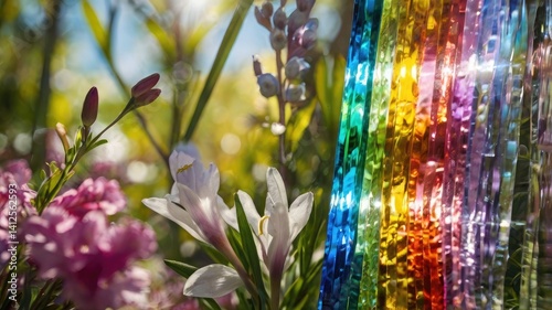 Bright and unusual spring landscape with fantastic colors, blooming fields, abstract shapes, and a fairytale atmosphere — perfect as a background or backdrop.