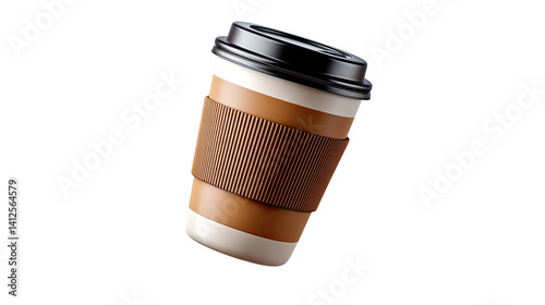 Takeaway Coffee Delight: A single takeaway coffee cup, featuring a thermal sleeve for handling, awaits the coffee lover, promising a moment of warmth and energy. 