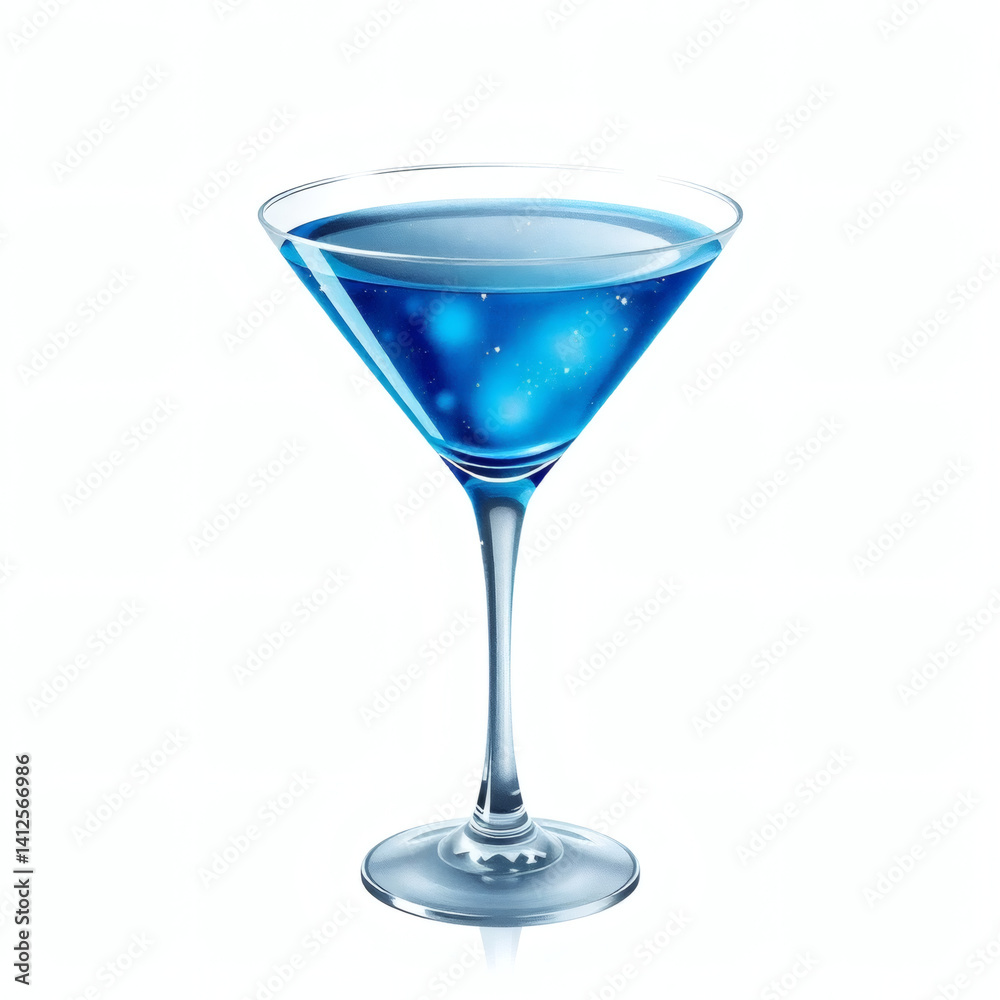 Bright blue cocktail in a delicate glass, inviting refreshment on a sunny afternoon Bright blue cocktail in a delicate glass, inviting refreshment on a sunny afternoon