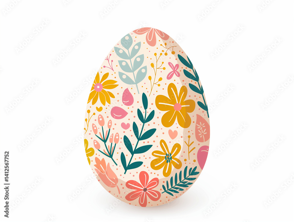 Fototapeta premium Decorative Easter Egg with Floral Patterns – Vector Illustration