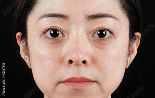 An Asian elder woman's face can exhibit small brown patches known as age spots, which are also called liver spots, senile lentigo, or sun spots