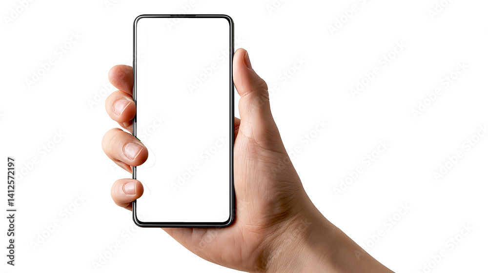 Front View Hand Holding Smartphone with Transparent Screen – Clean Tech Mockup for App Interface and Visual Design Concepts Front View Hand Holding Smartphone with Transparent Screen – Clean Tech Mockup for App Interface and Visual Design Concepts