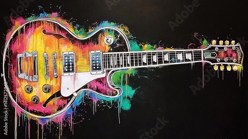 Vibrant electric guitar painting