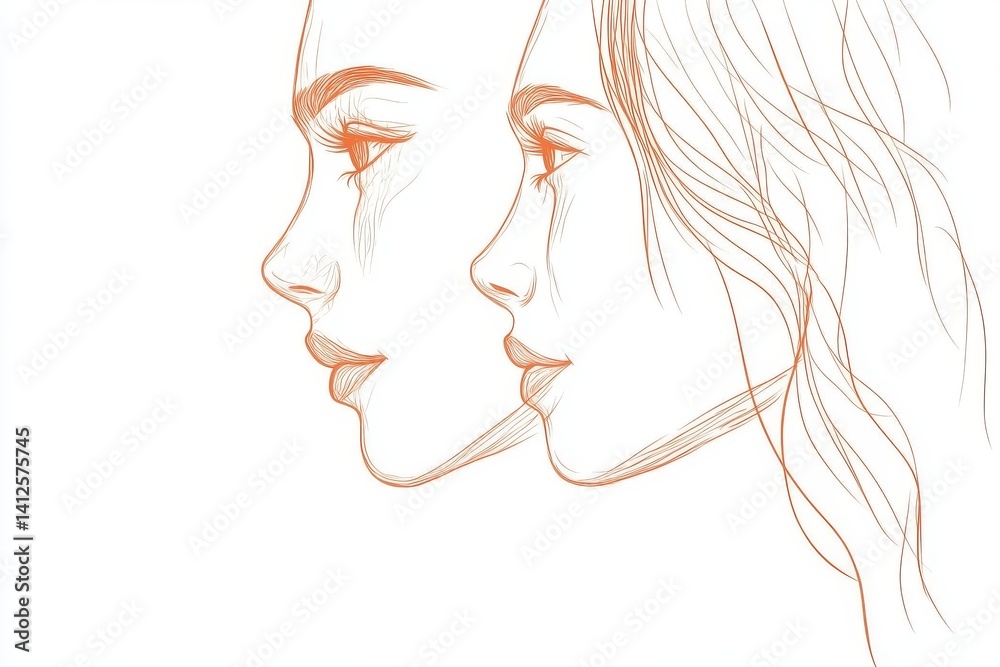 A collection of beautiful female portraits is presented in a woman line art set featuring elegant women's faces in side view with black thin lines A collection of beautiful female portraits is presented in a woman line art set featuring elegant women's faces in side view with black thin lines