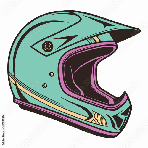 Teal Motocross Helmet Illustration