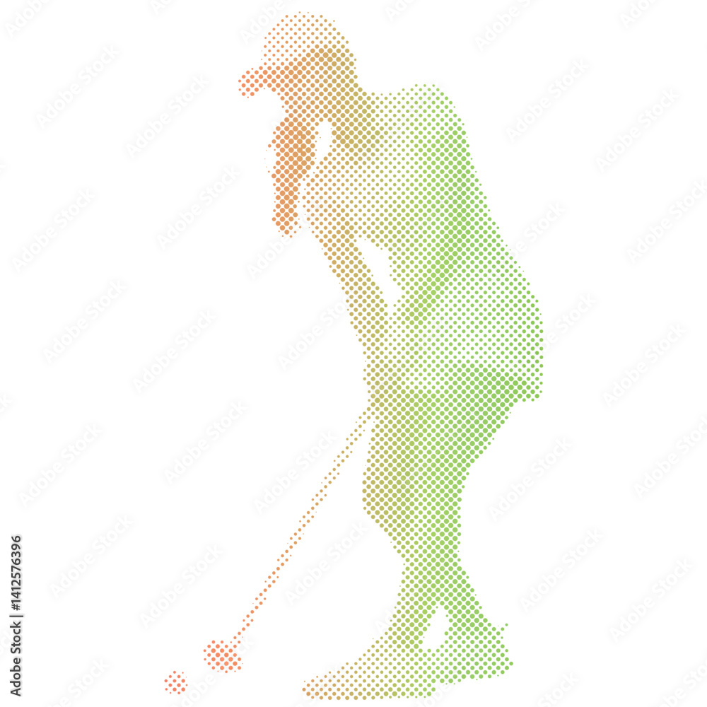 Fototapeta premium A female golf player with from dot vector with gradient colour