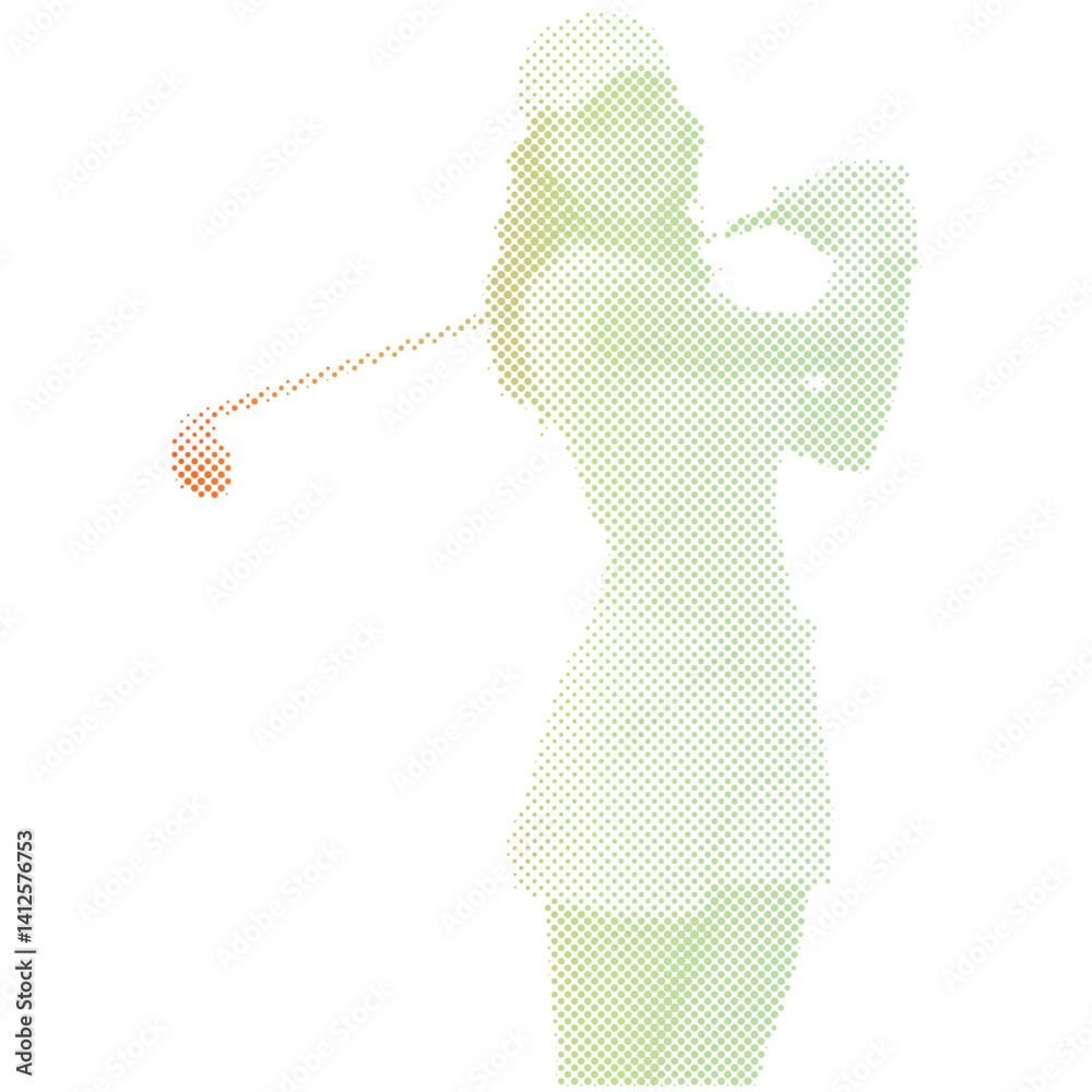 Fototapeta premium A female golf player with from dot vector with gradient colour