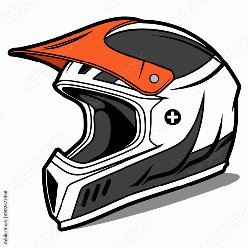 Orange and White Motocross Helmet Illustration
