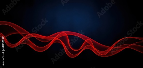 Abstract dark blue, orange, red wave pattern on grainy black background; noisy poster effect, background, motion