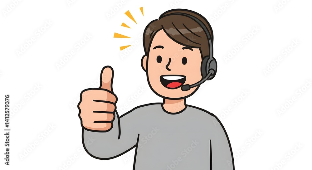 A customer support person with a headset giving a thumbs up, conveying a positive message. A customer support person with a headset giving a thumbs up, conveying a positive message.