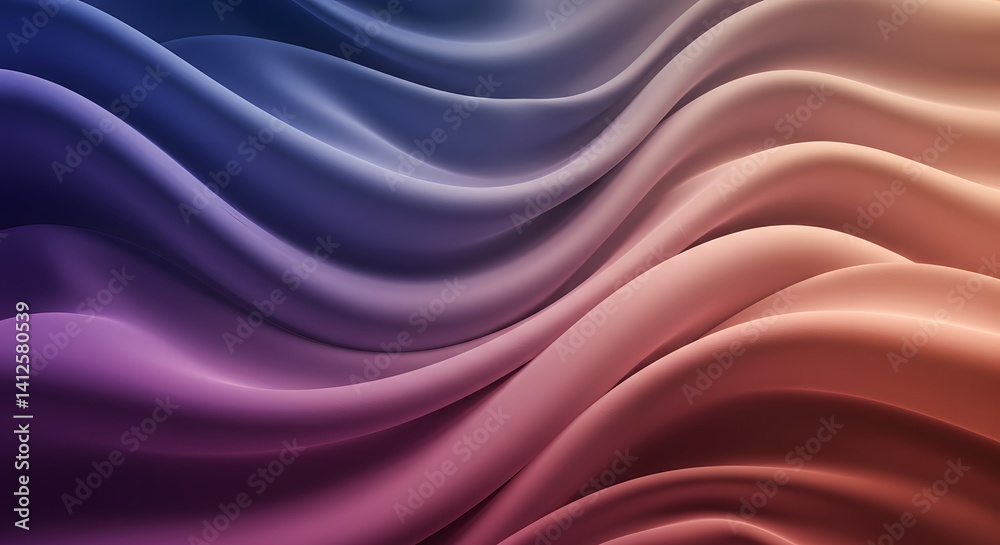 Fototapeta premium A captivating abstract background with flowing, wave-like gradients of purple to orange hues.