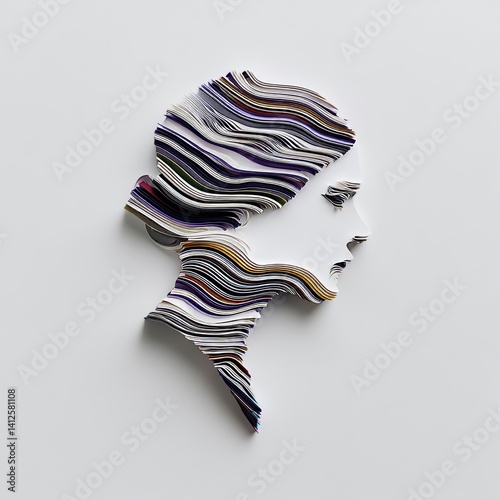Layered paper cutouts form a realistic male head, presented in a colorful papercut style on a plain background to convey ideas about personality or psychological aspects