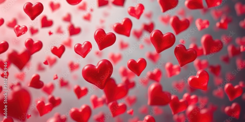Microscopic view of red blood cells resembling floating hearts, circulatory system, pattern Microscopic view of red blood cells resembling floating hearts, circulatory system, pattern
