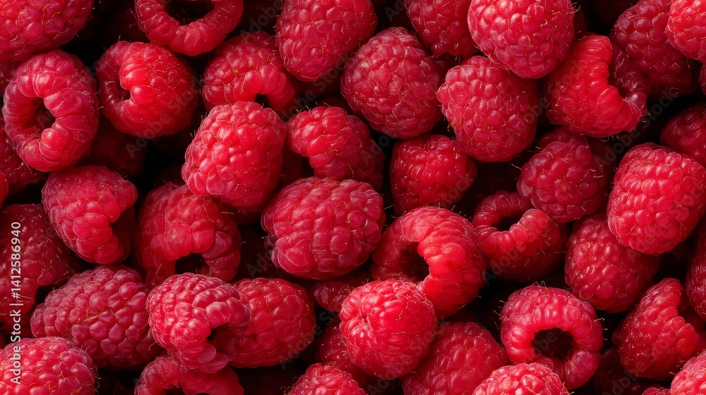 Sea of ripe raspberries forms a luscious red tapestry-each berry a juicy gem, bursting with flavour, texture, and the essence of summer's bounty Sea of ripe raspberries forms a luscious red tapestry-each berry a juicy gem, bursting with flavour, texture, and the essence of summer's bounty