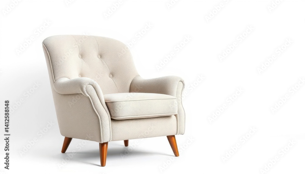 A plush armchair, isolated on a pure white background, elegance, backrest A plush armchair, isolated on a pure white background, elegance, backrest