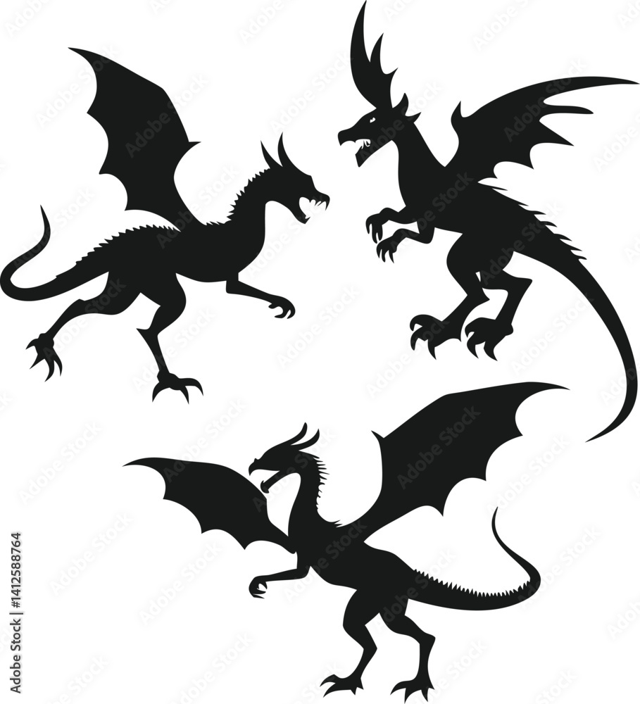 Fototapeta premium Dragon Silhouettes for Fantasy Design
