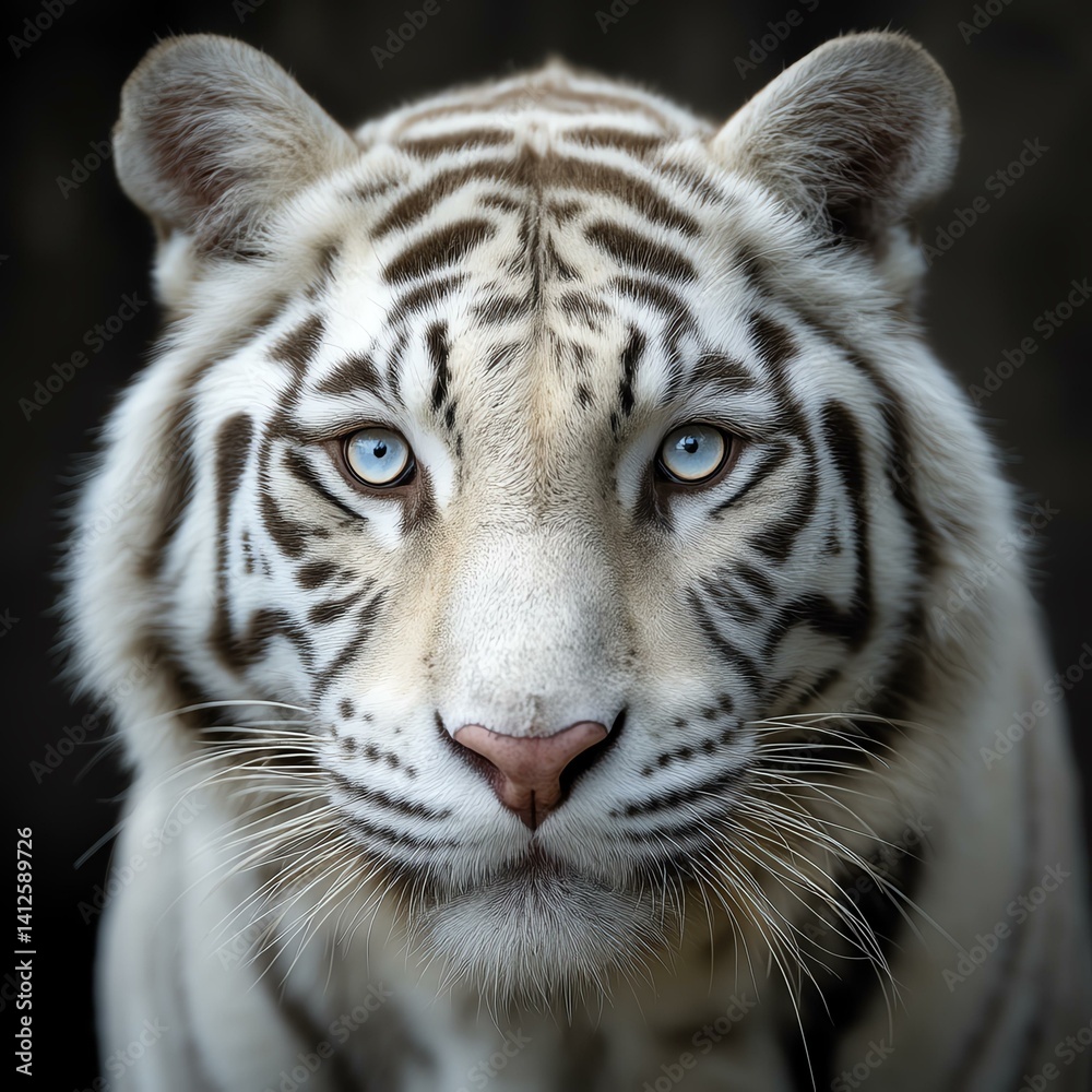 Majestic white tiger with striking blue eyes.
