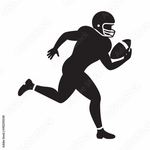 Vector silhouette of an American football player celebrating a touchdown, arms raised or spiking the ball, full gear with helmet and pads, black silhouette on white background, expressive and bold sta