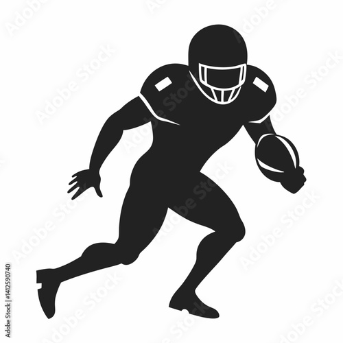 Vector silhouette of an American football player celebrating a touchdown, arms raised or spiking the ball, full gear with helmet and pads, black silhouette on white background, expressive and bold sta